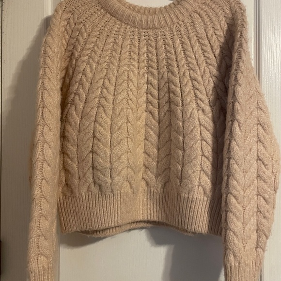 H&M Pink Alpaca Blend Cable Knit Fisherman Crew Neck Sweater XL‎ Cottage Preppy - Picture 1 of 6